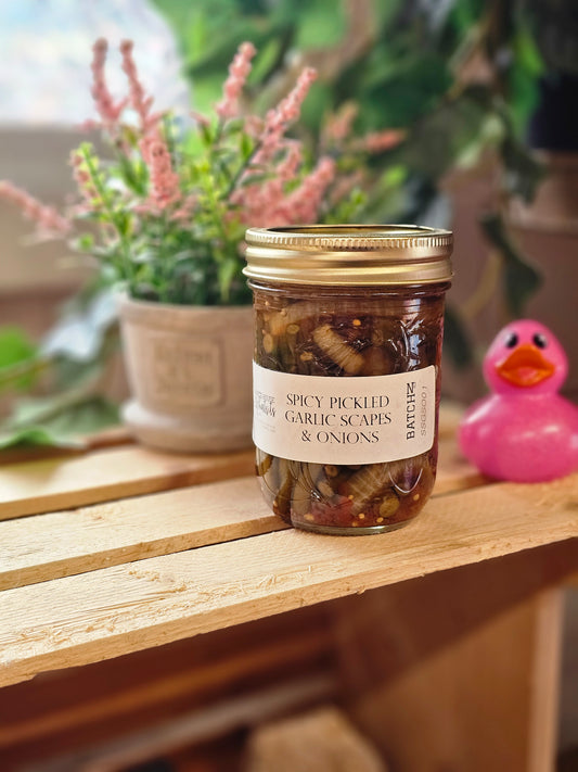 Pickled garlic scapes with onions