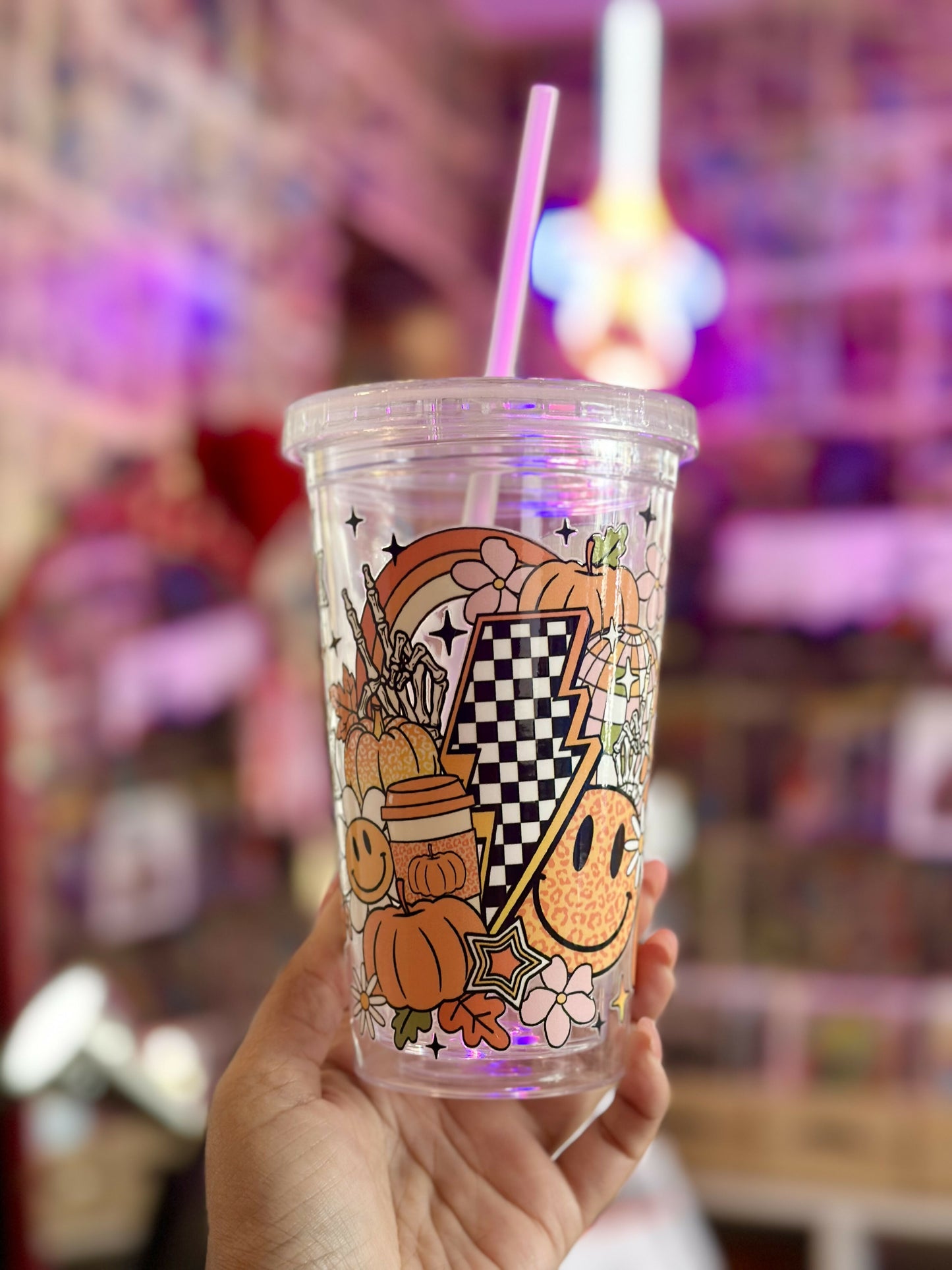 Plastic fall themed tumbler