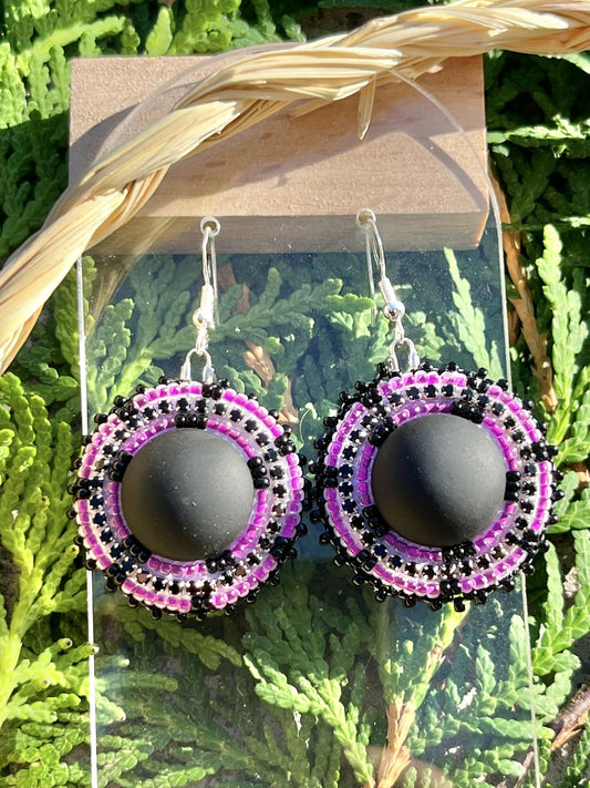 Neon purple and black earrings