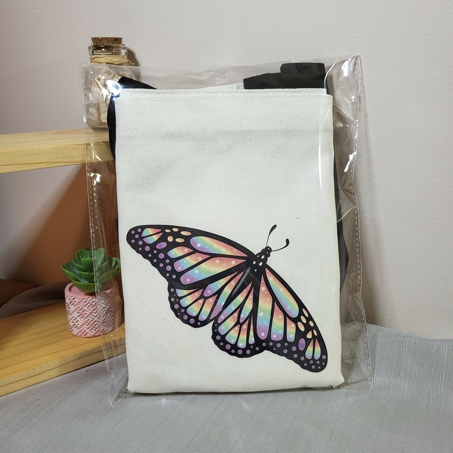 Rainbow butterfly tote bag