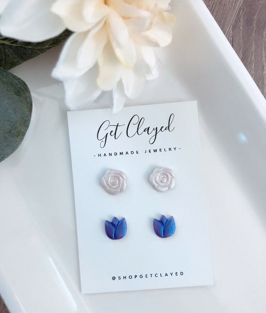 Rose & tulip stud duo