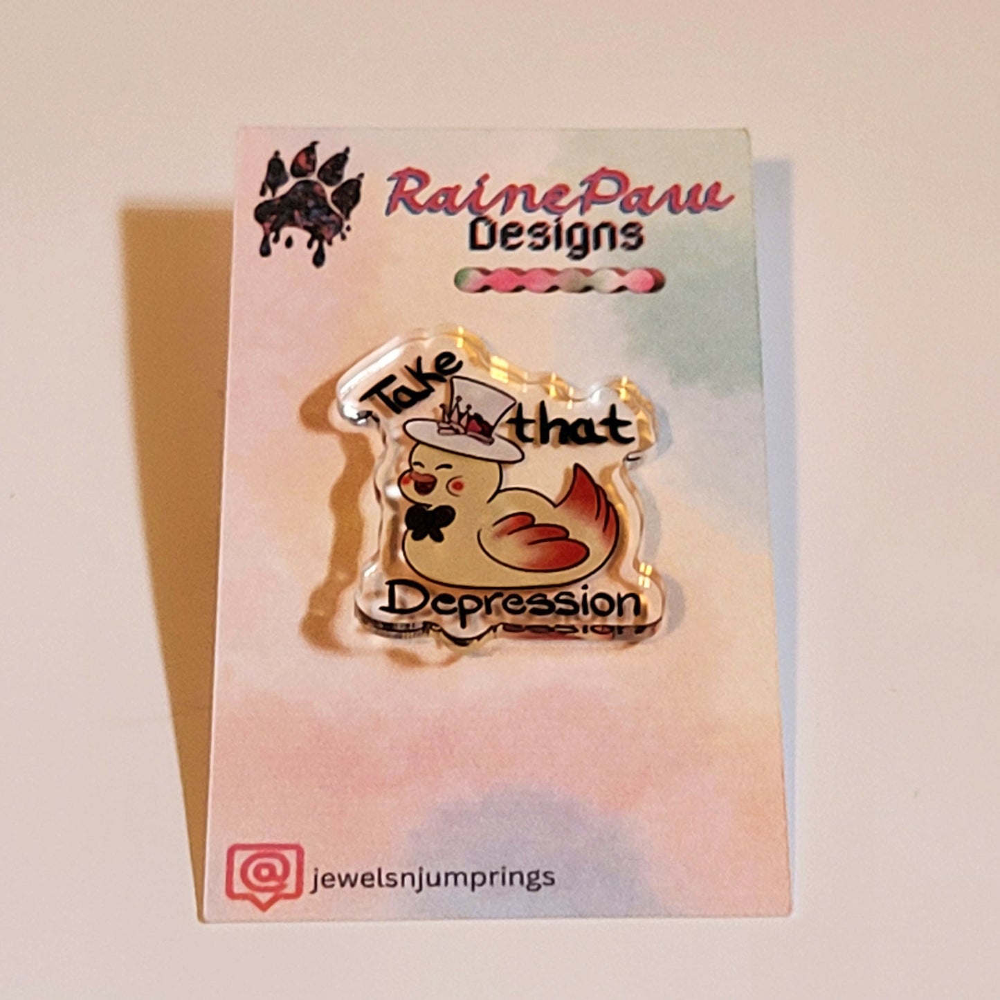 Depression duck acrylic pin