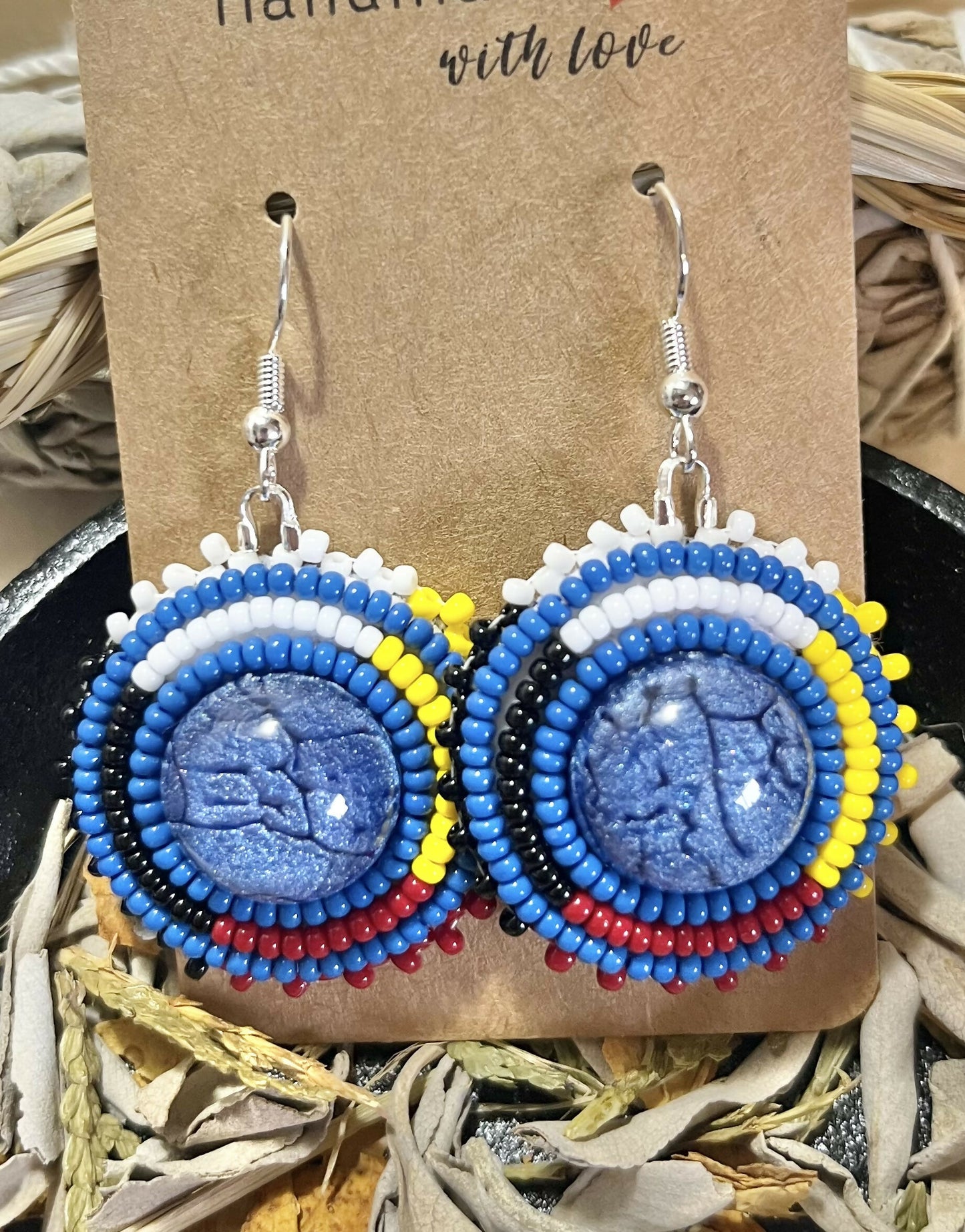 Blue medicine wheel earrings