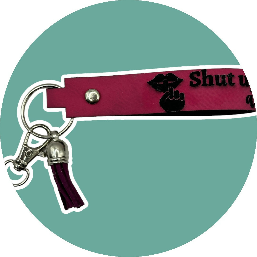 Pink Leatherette Wristlet Keychain - Shut up and Drive