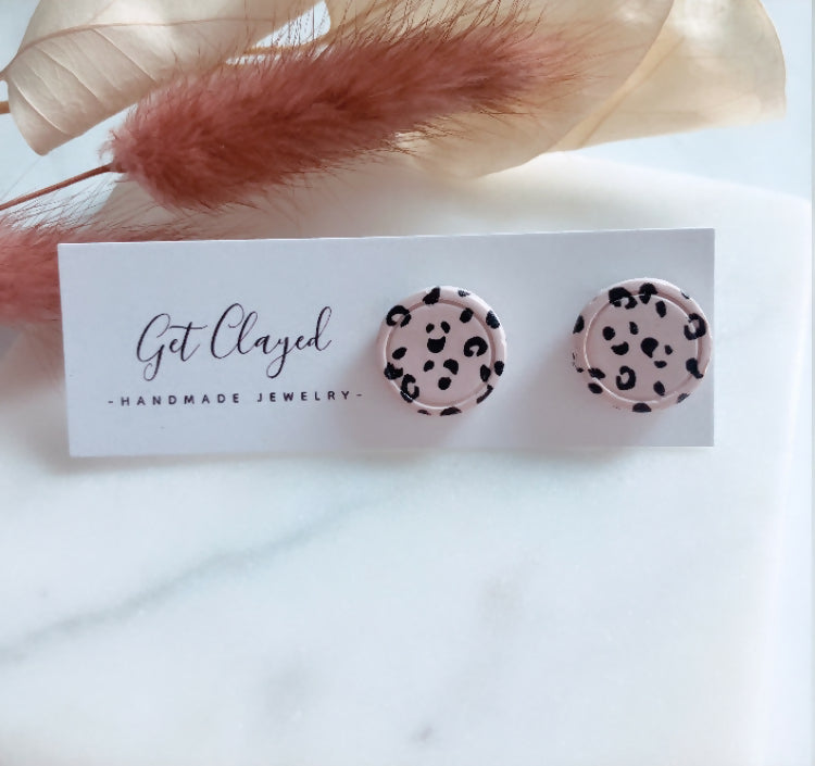 Double circle leopard print studs