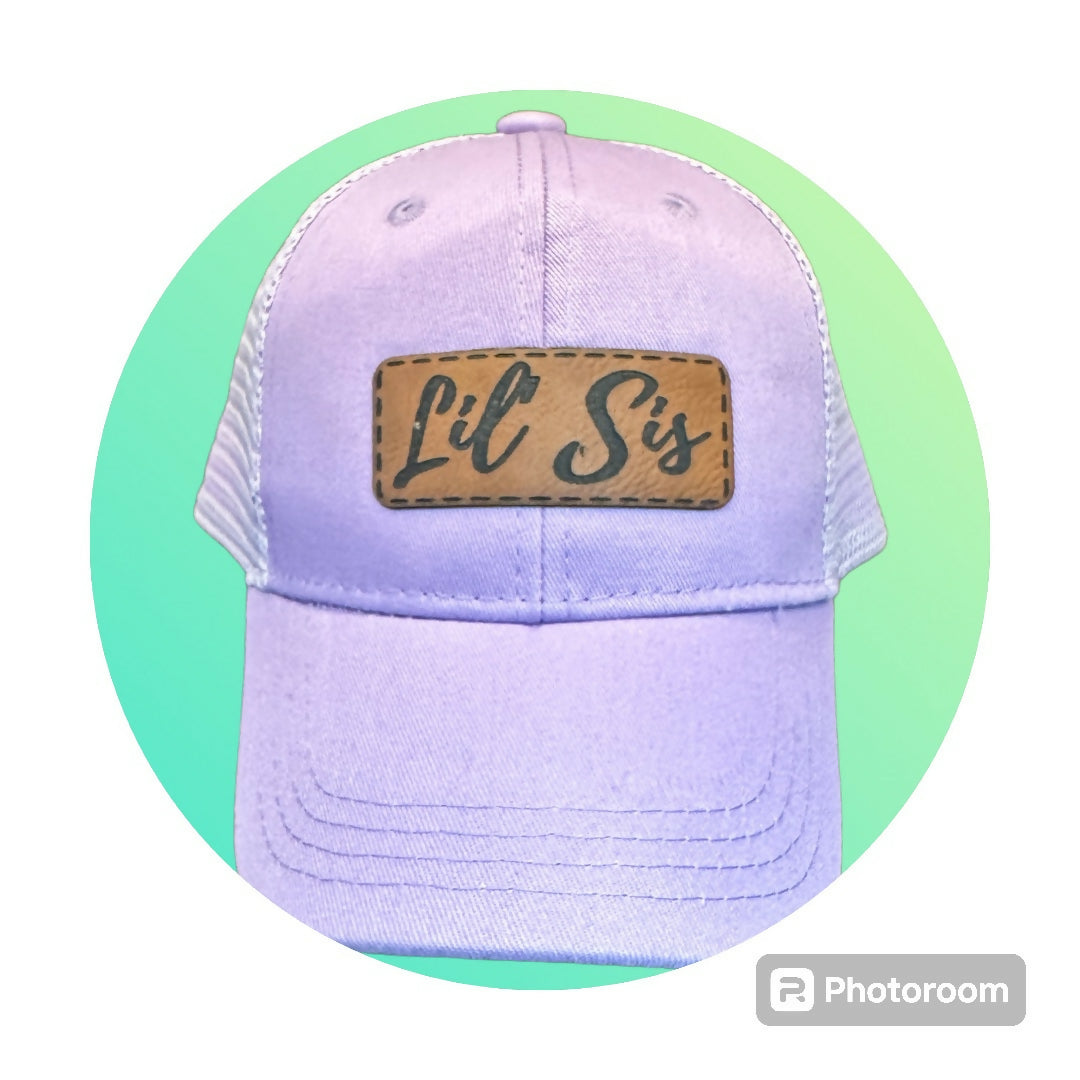 Lilac Trucker Hat - 0-6 months Infant - Lil' Sis Brown Leatherette Patch