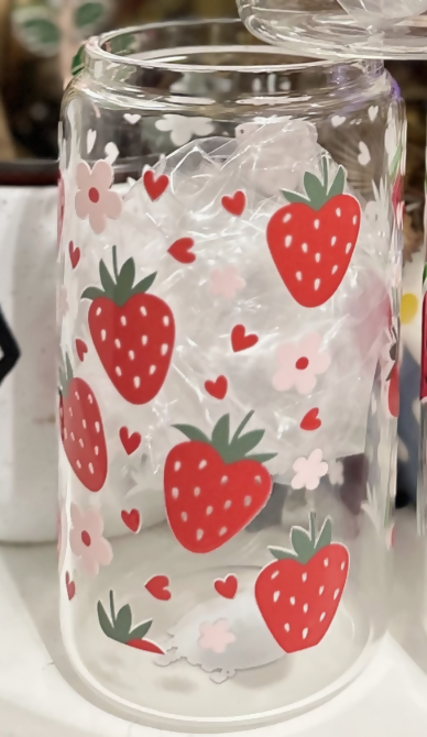 Strawberry can glass 16 oz