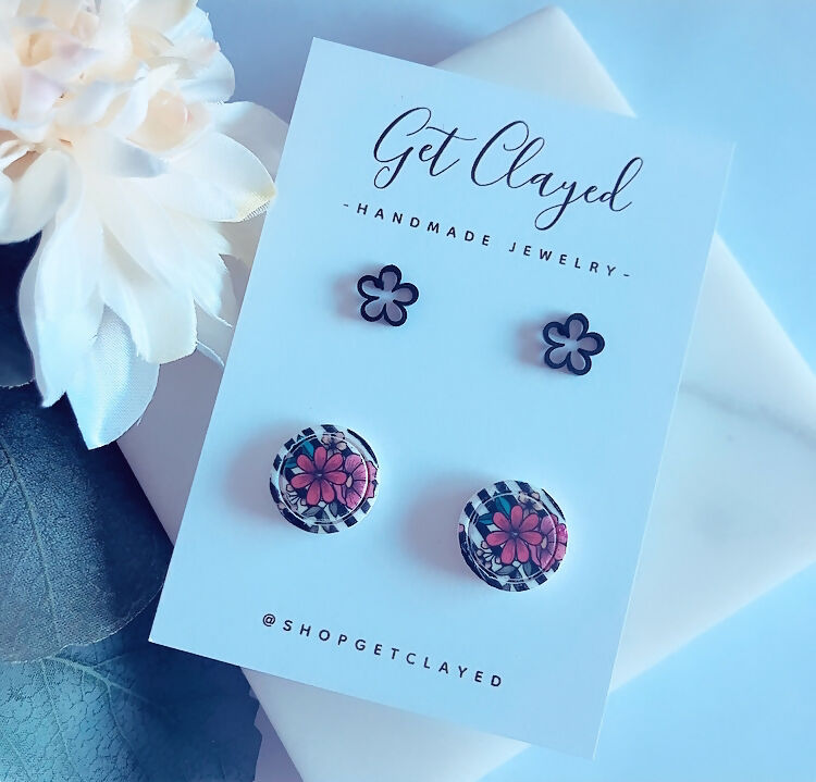 Black floral stud duo