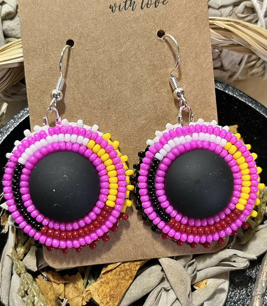 Pink medicine wheel earrings