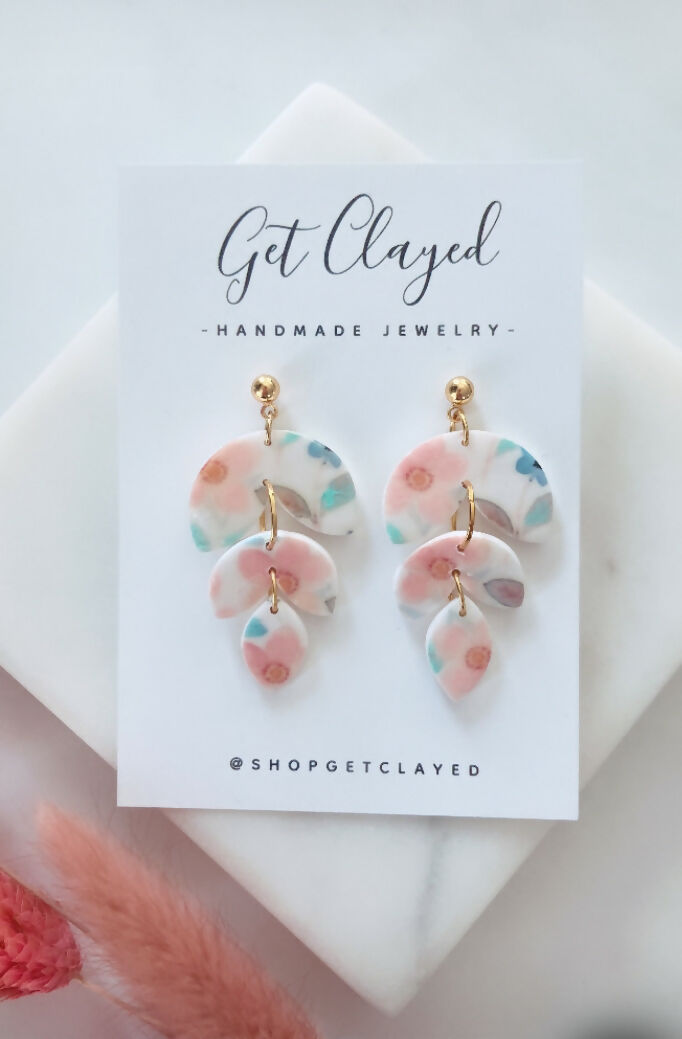 Pink & blue floral dangles