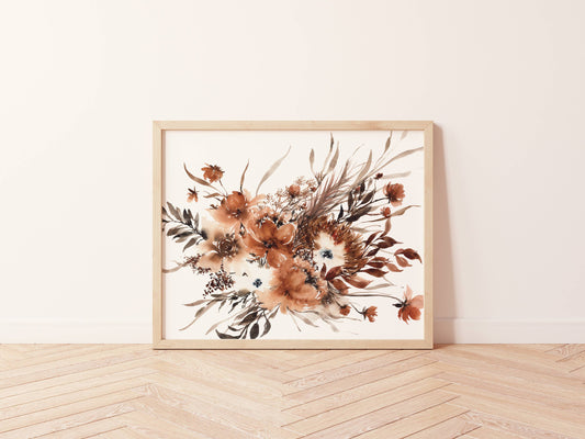 Bohemian Rust Neutral Dried Floral Art Print 12X16