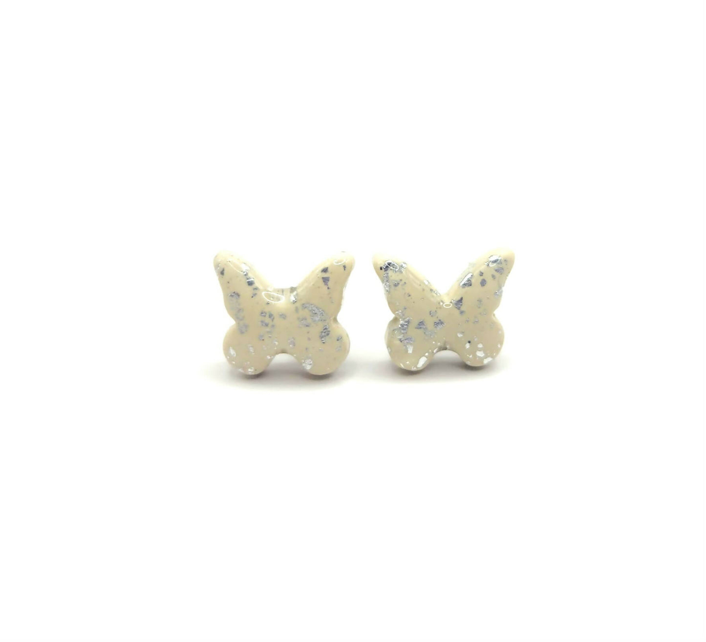 Ivory and Silver Butterfly Studs