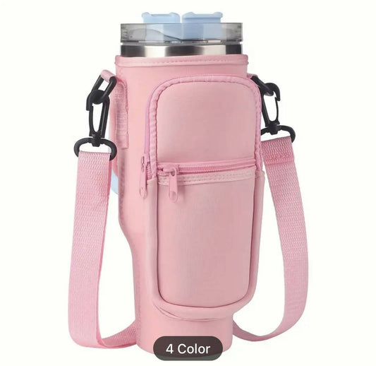 Pink 40oz Tumbler holder with adjustable strap