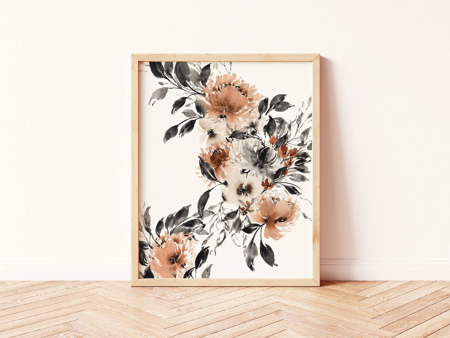 Grey Rust Neutral Organic Floral Art Print 12X16