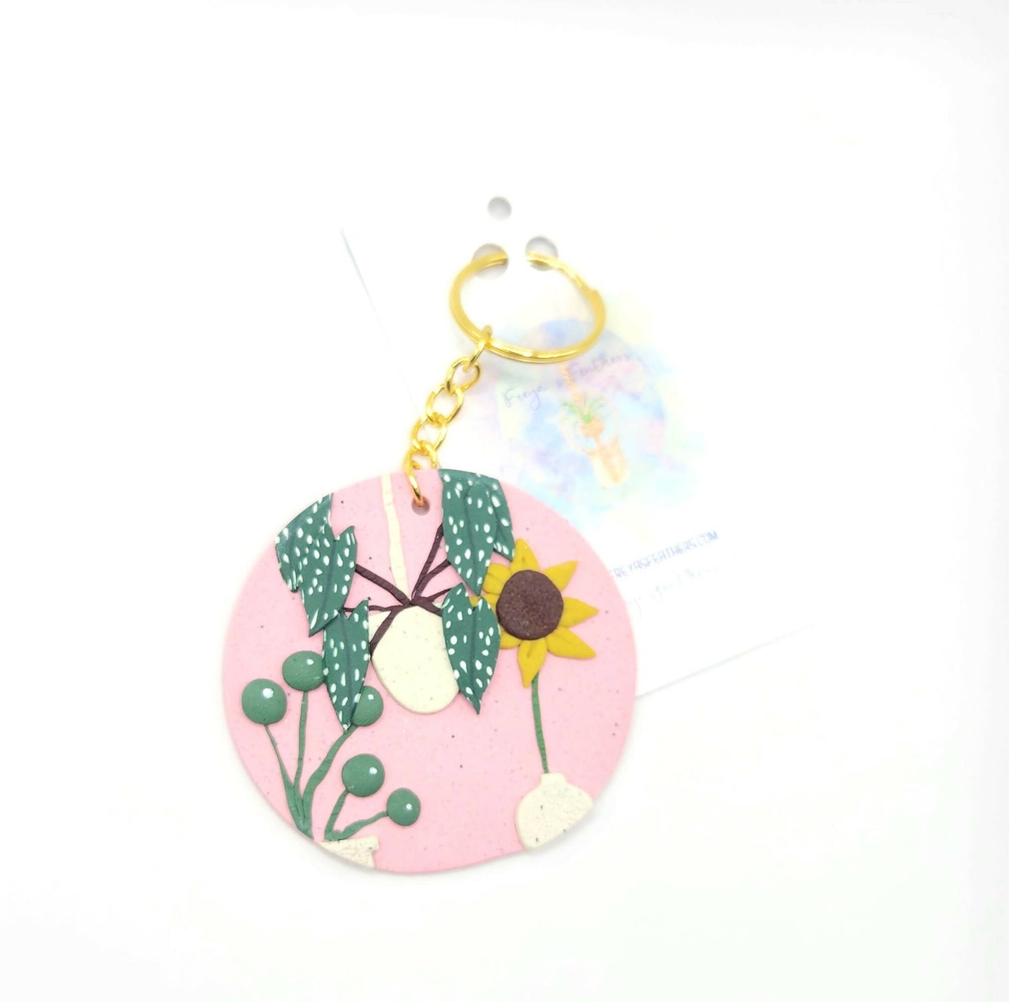 Pink Plant and Flower Keychain