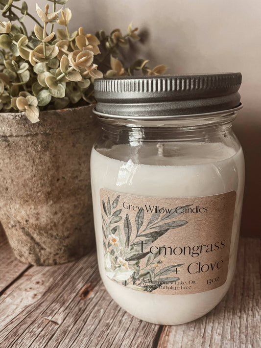13oz Lemongrass + Clove Mason Jar Candle