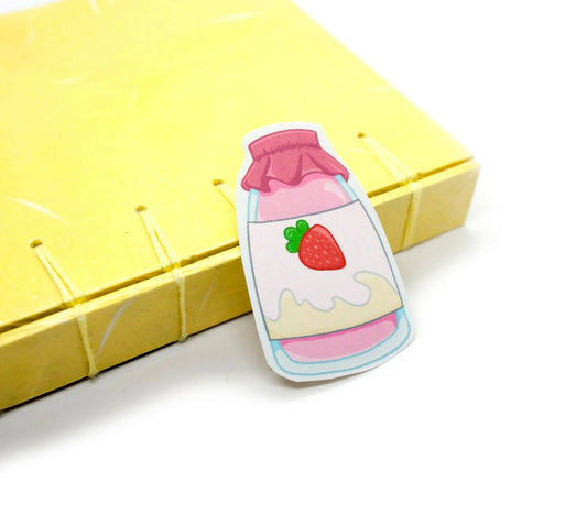 Strawberry milk die cut sticker, cute milk bottle sticker