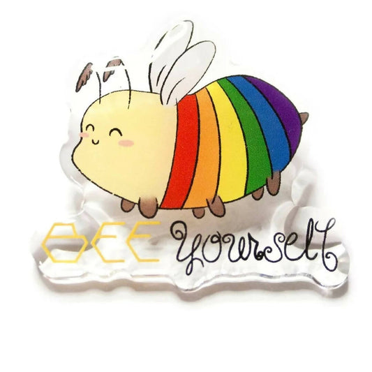 Bee yourself Rainbow Bumble bee acrylic pin