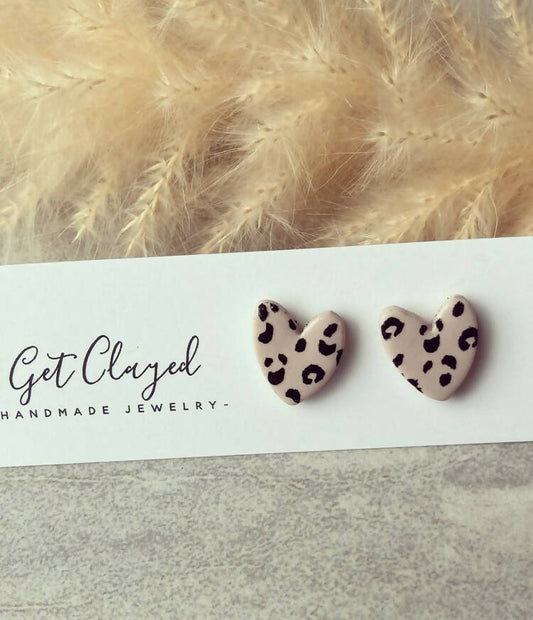 Leopard Print heart studs