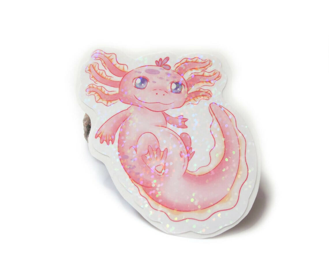 Pink Axolotl sparkle holo sticker