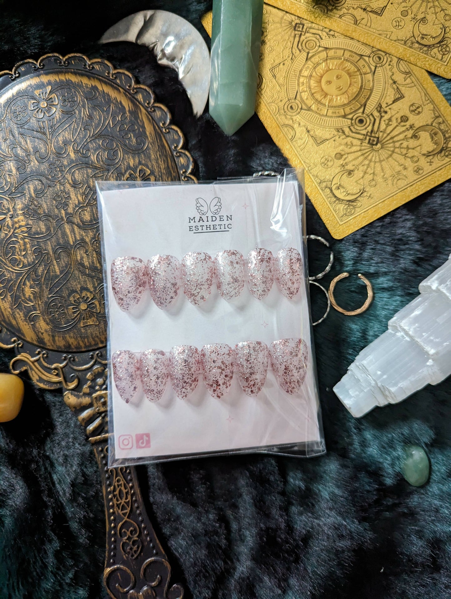 pink glitter press-on nails