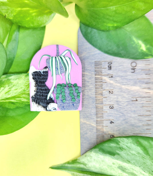 Bright Pink Plant and Cat Keychain