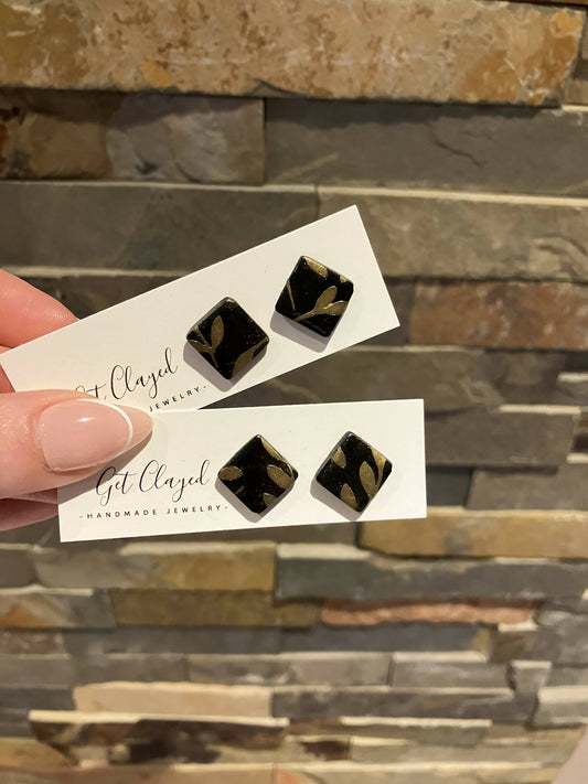 Black & gold leaf studs