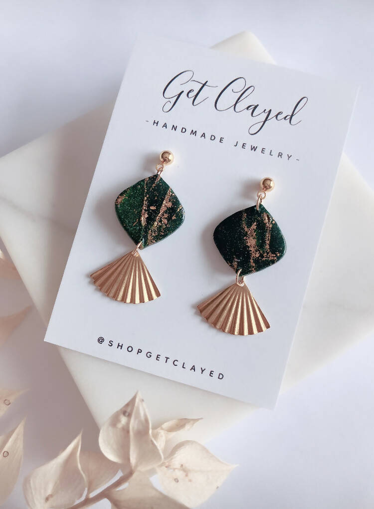 Green & gold brass dangles