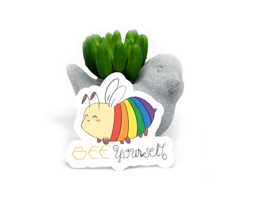 Bee yourself rainbow bee sticker