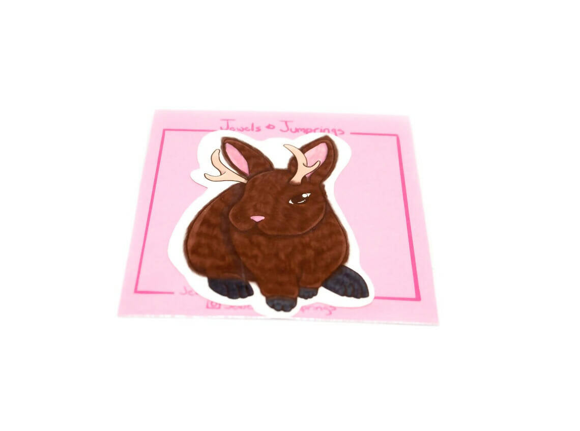 Bunny stickers, cute die cut rabbit sticker, Jackolope art sticker