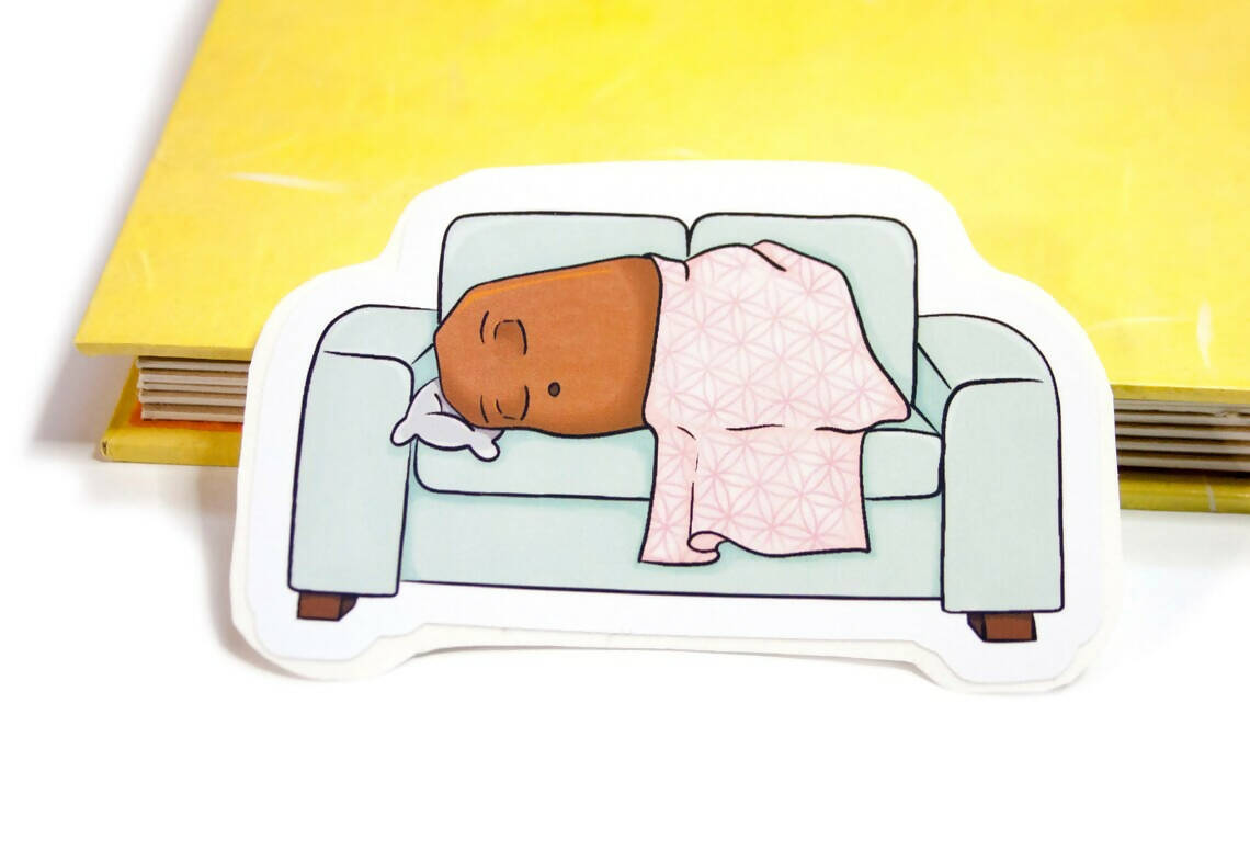 Sleeping couch potato sticker