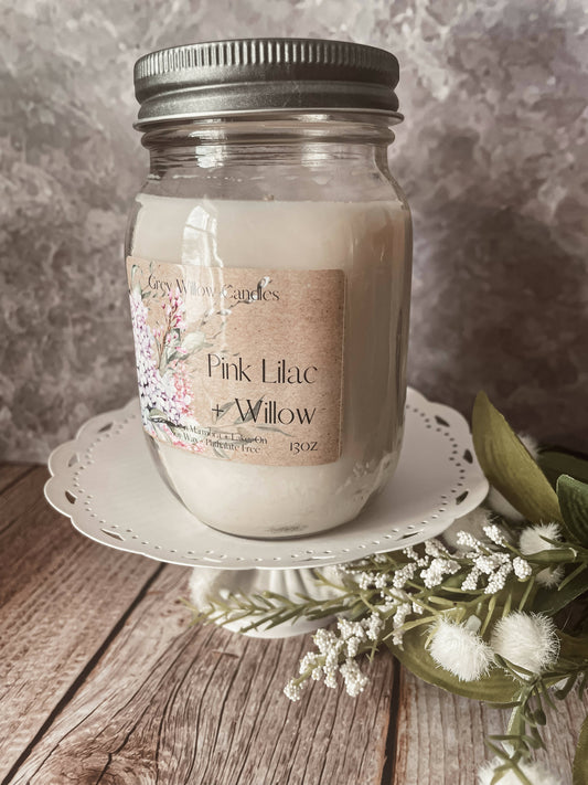 13oz Pink Lilac + Willow Mason Jar Candle