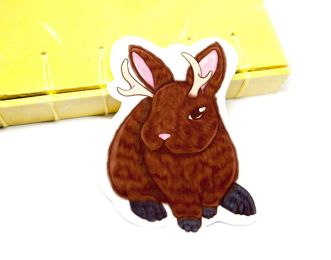 Bunny stickers, cute die cut rabbit sticker, Jackolope art sticker